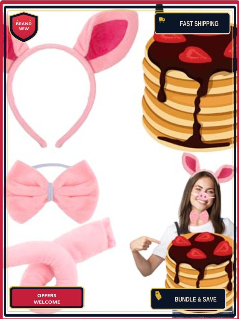Pig & Pancake Costume Set Adult Polyester Animal Cosplay Accessory Kit